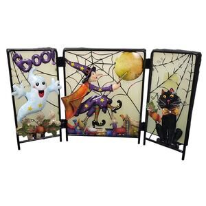 Home Interiors HOMCO Vintage Halloween Witch Ghost Black Cat Tri Screen Votive